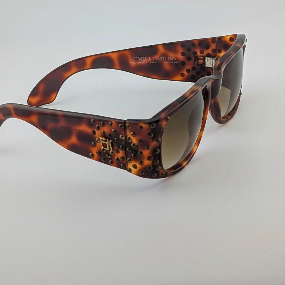 Vintage Emmanuelle Khanh Tortoise Sunglasses with Gold Studs Ultra Rare Paris - Picture 2 of 8